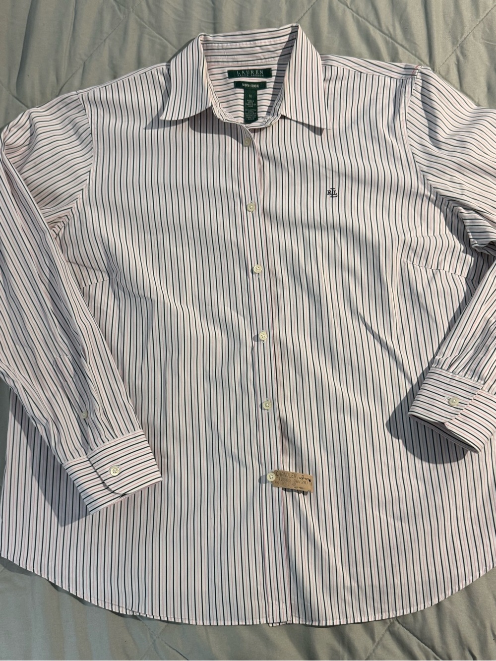 L Ralph Lauren Womens Striped Dress Shirt - White with Pink Stripes Plus Size 1X